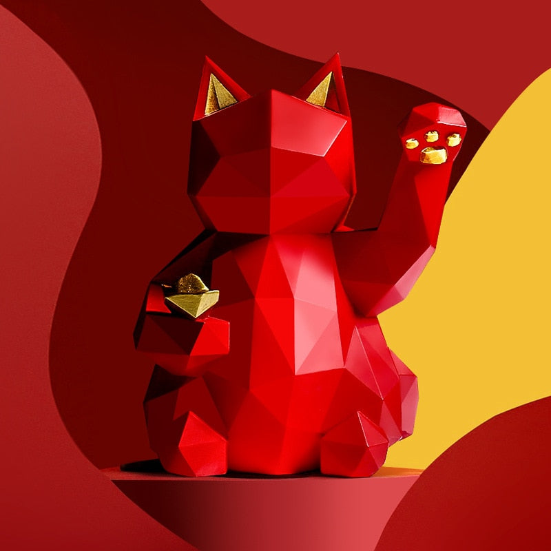 Geometry Japenese Lucky Cat Statue