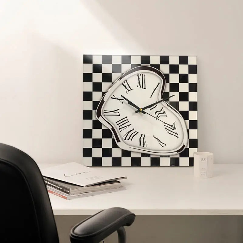 Square Plaid Checker Glass Wall Clock