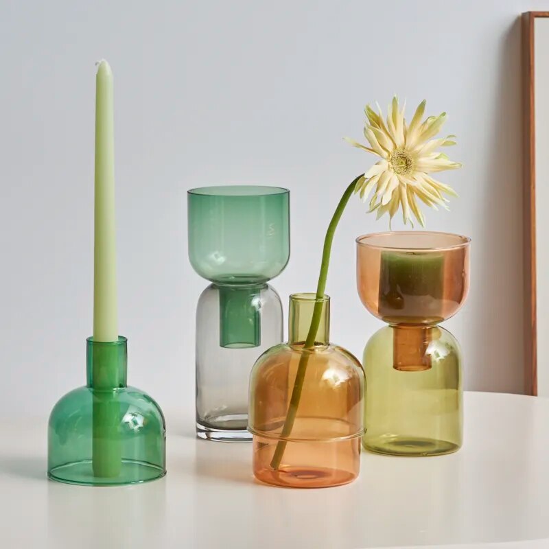 Colorful Glass Taper & Pillar Candle Holders & Vases