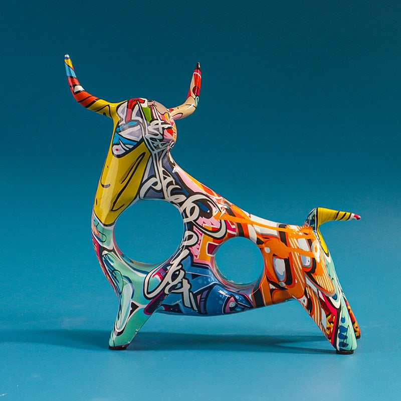 Graffiti Painted Cattle Animal Ox Statue