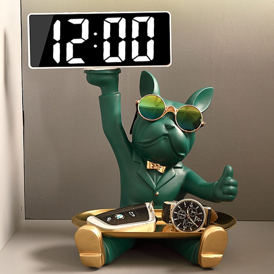 Miravique Cool Bulldog Clock And Tray