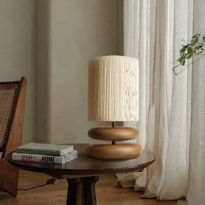 Bedside table lamp - Walnut wood - Fabric shade