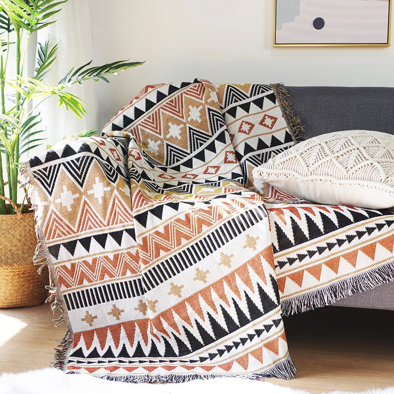 Boho Tassel Blanket: Chic Comfort for Sofa and Beyond.