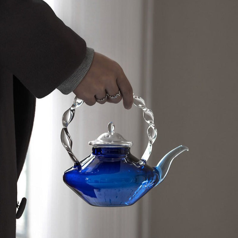 Royal Blue Sapphire Vintage Glass Teapot with Infuser