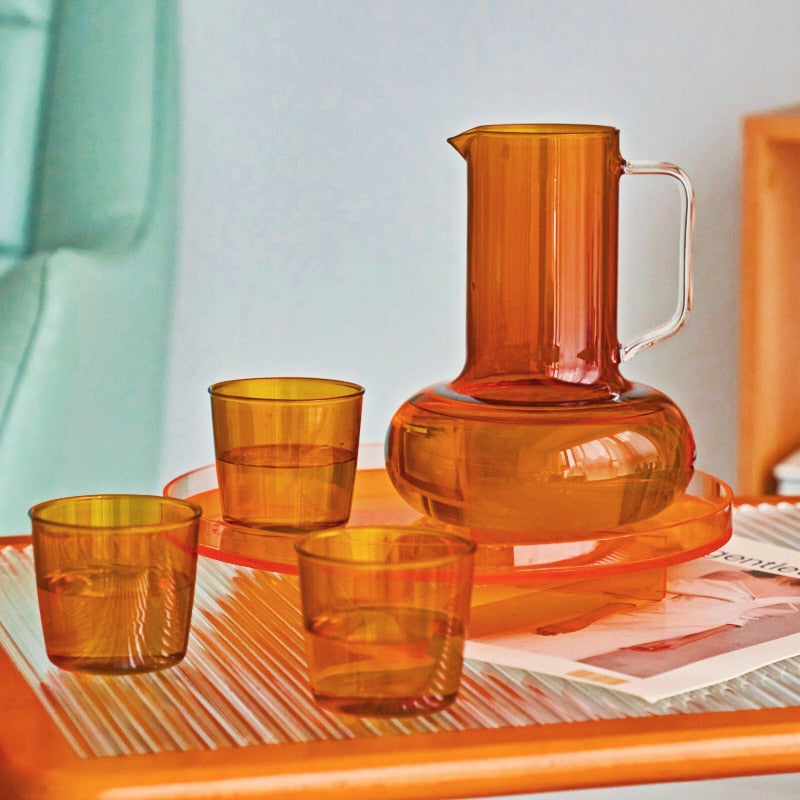 Amber & Cobalt Glass & Pitcher Set