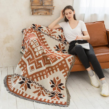 Boho Tassel Blanket: Chic Comfort for Sofa and Beyond.