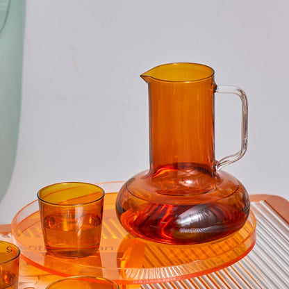 Amber & Cobalt Glass & Pitcher Set