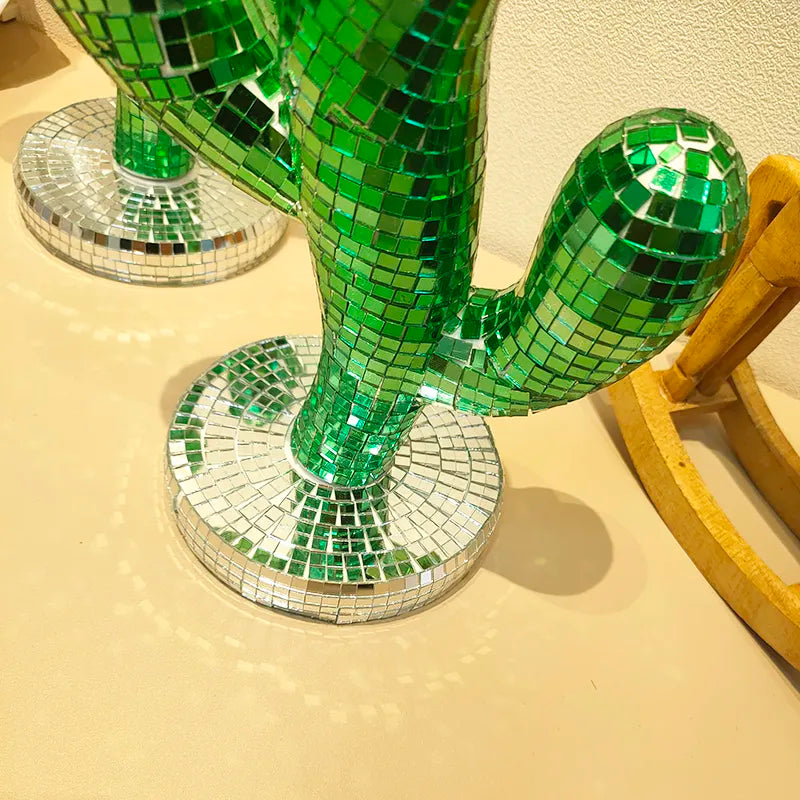 Disco Ball Cactus Ornament – Sparkling Glass & Stainless Steel Home Decor