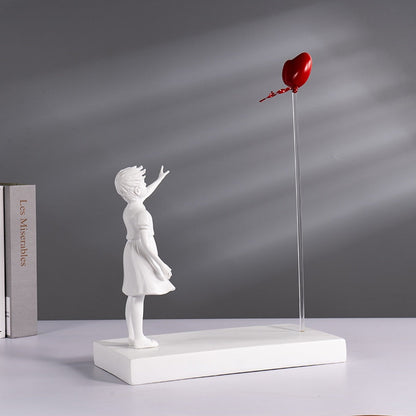 Flying Heart Balloon Girl Hand-Crafted Sculpture