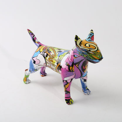 Graffiti Painted Bull Terrier Dog Art Sculpture