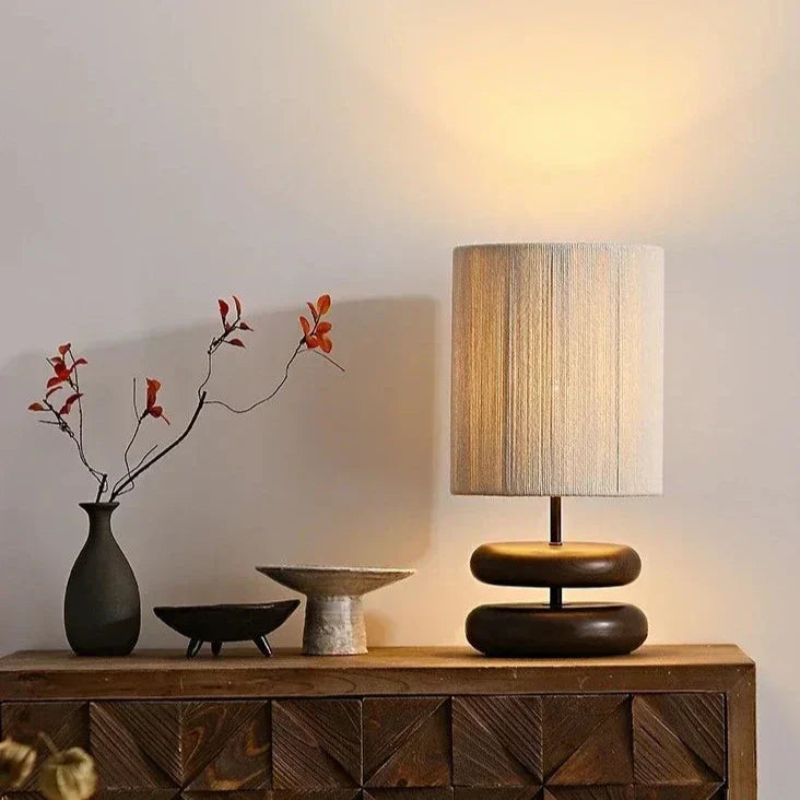 Bedside table lamp - Walnut wood - Fabric shade