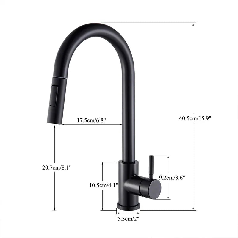 Sleek Black Kitchen Faucet: Flexible Pull-Out Nozzle with Dual Modes