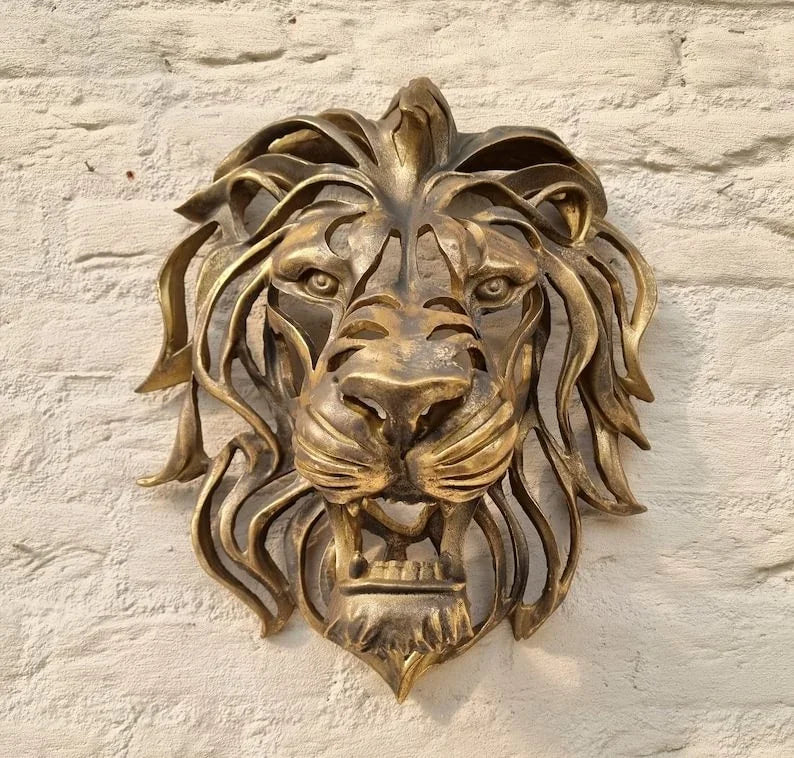 Rare Find-Large Lion Head Wall Mounted Art Sculpture Gold Resin