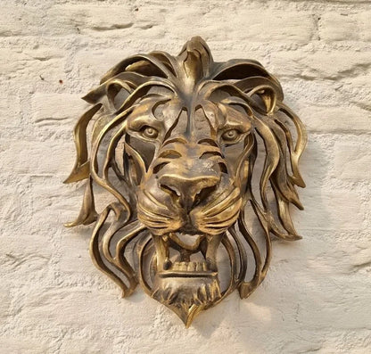 Rare Find-Large Lion Head Wall Mounted Art Sculpture Gold Resin