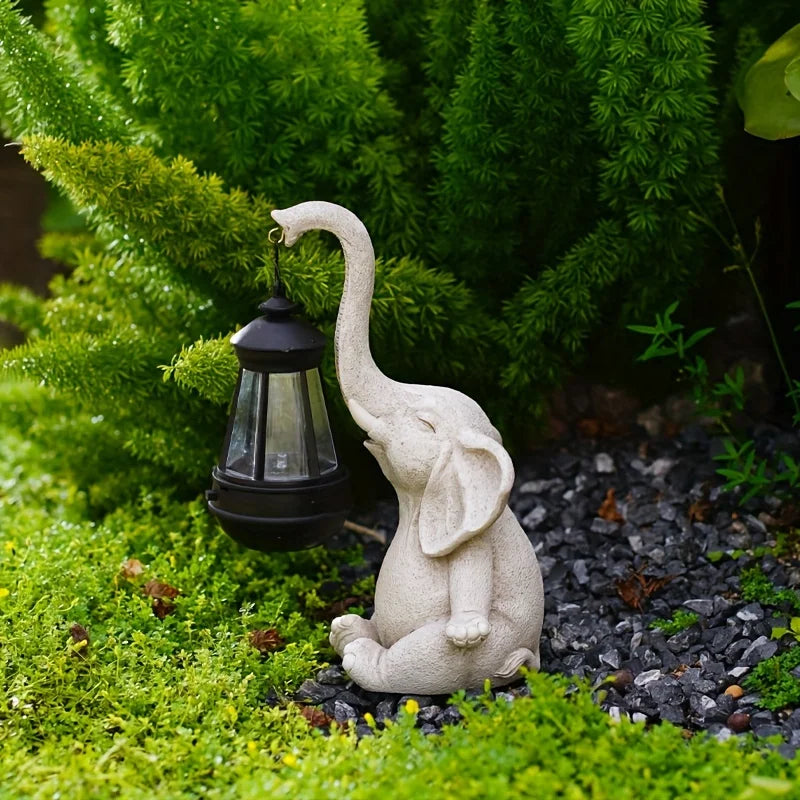 Elephant with Solar Lantern Garden Sculpture Ornament