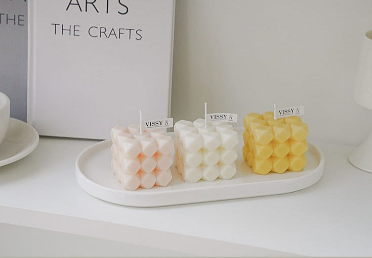 Diamond Cut Cube Decorative Candle