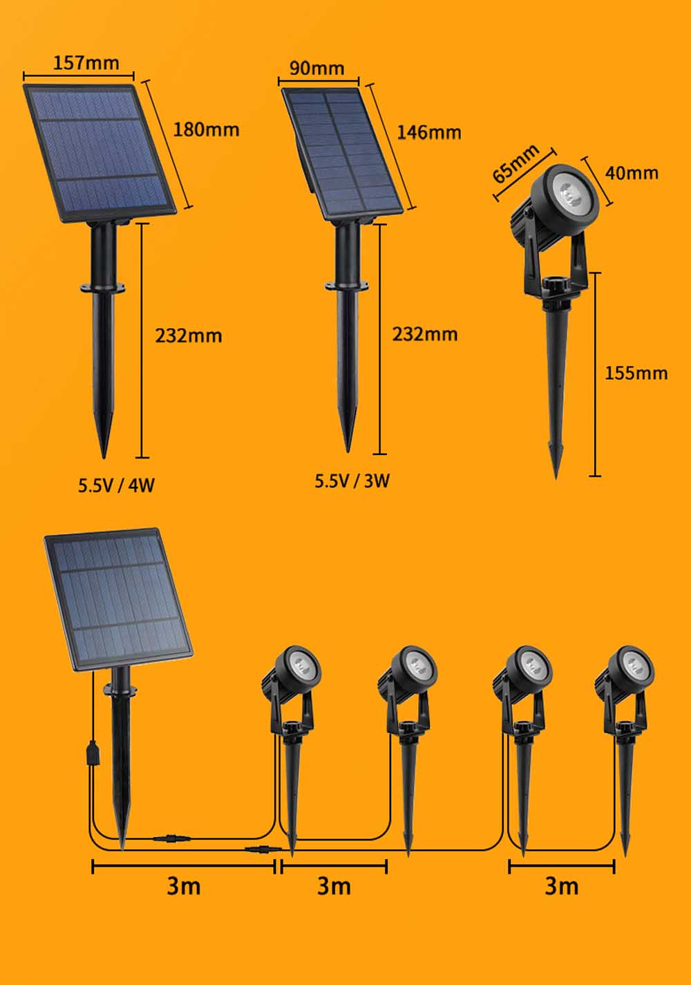 Solar Spotlight Waterproof IP65 Solar Powered LED