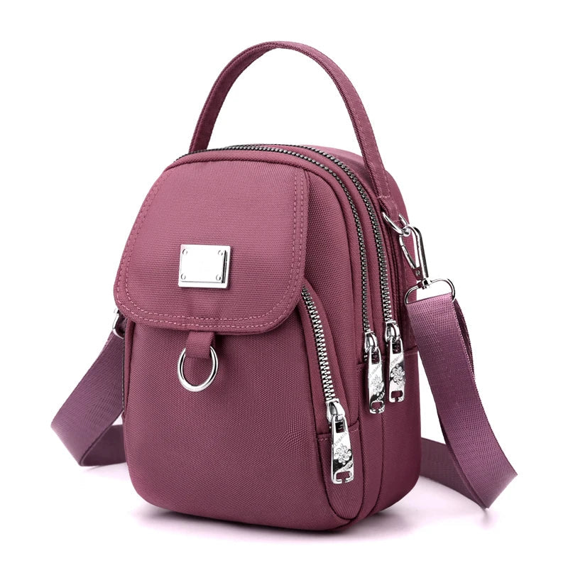 Durable Nylon 3-Layer Mini Shoulder Bag