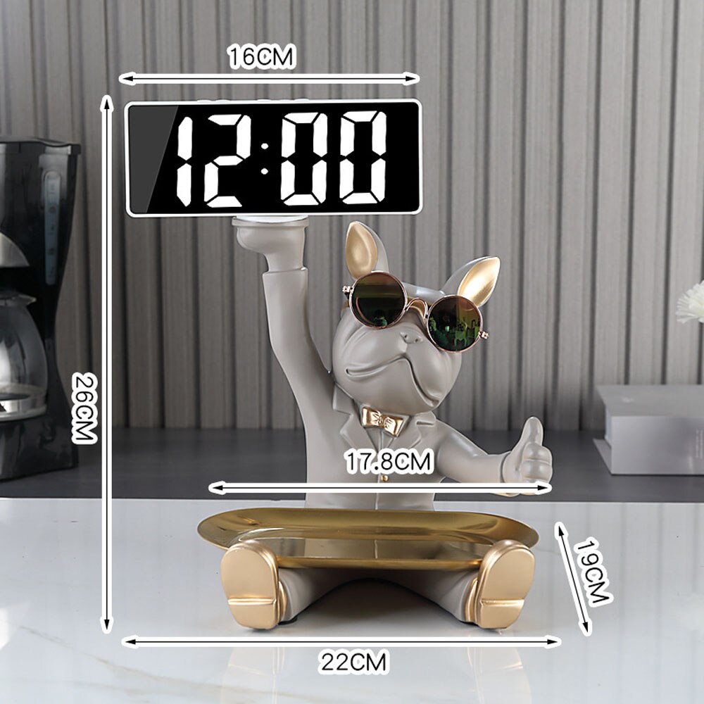 Miravique Cool Bulldog Clock And Tray