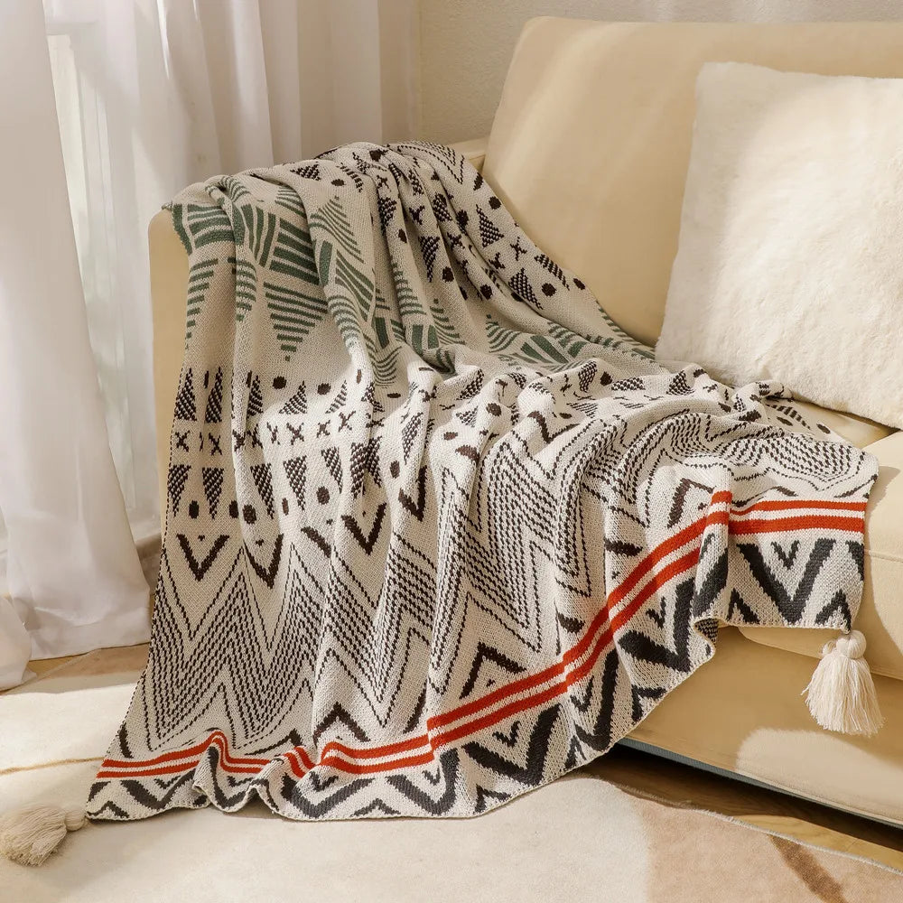 Boho Geometry Blanket: Versatile Décor Accent