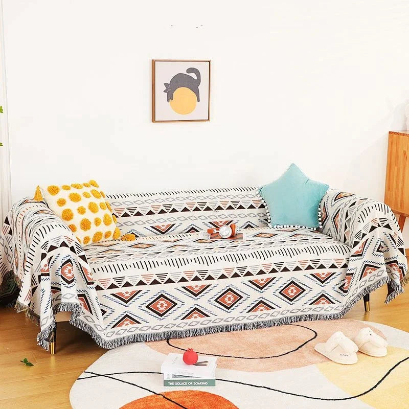 Boho Tassel Blanket: Chic Comfort for Sofa and Beyond.