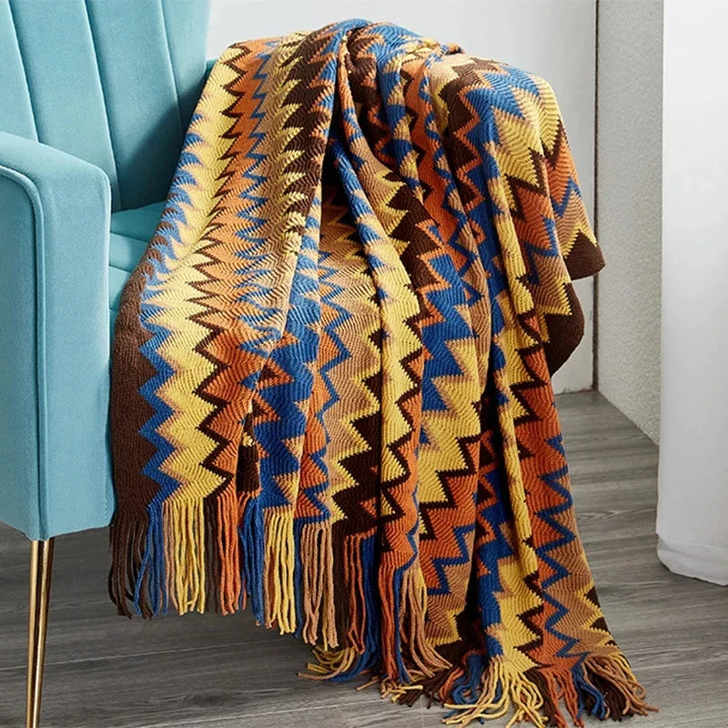 Boho Geometry Blanket: Versatile Décor Accent