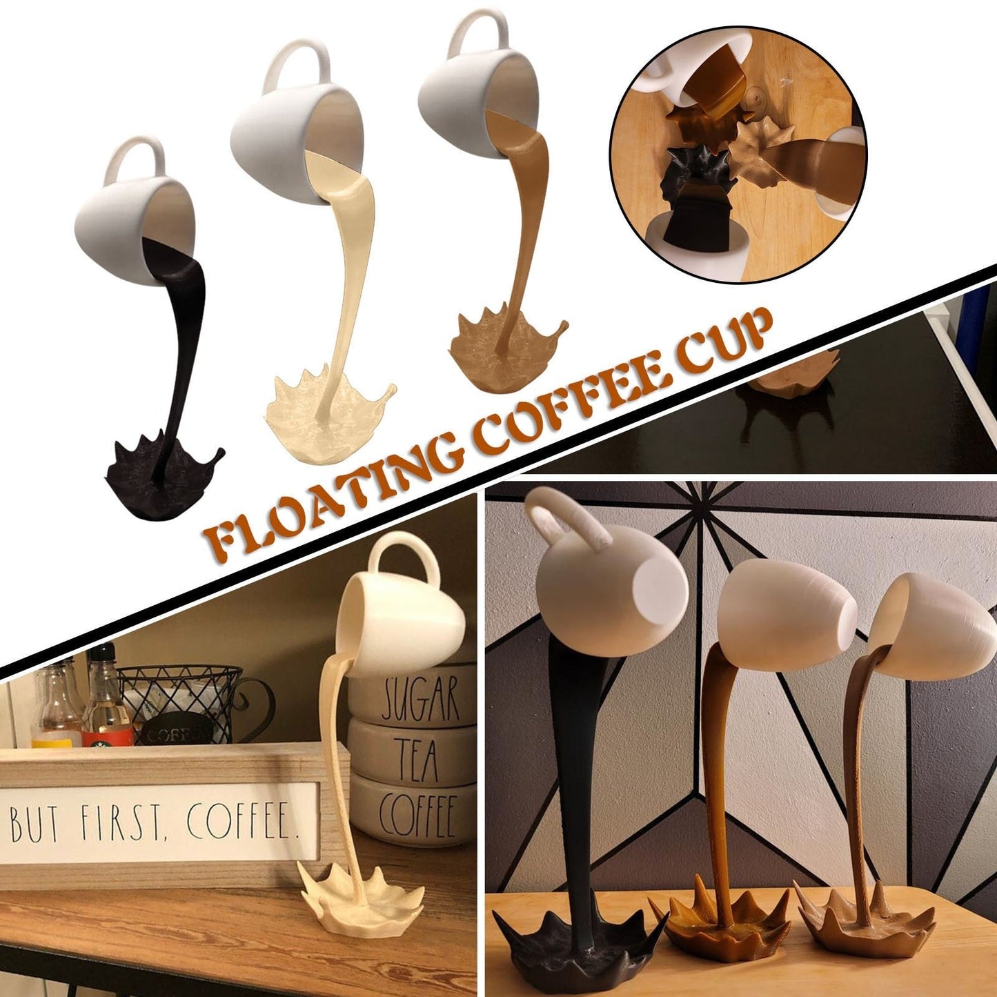 Original Floating Spilling Coffee Cup Sculpture