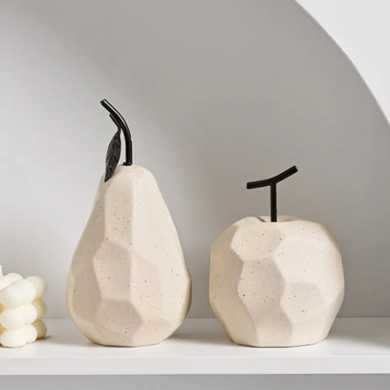 Nordic Hand-Crafted Off White Ceramic Apple and Pear