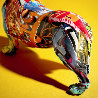 Graffiti Painted Dachshund Dog Sculpture