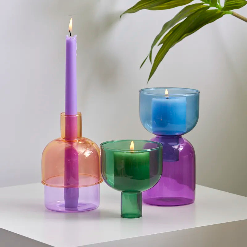 Colorful Glass Taper & Pillar Candle Holders & Vases