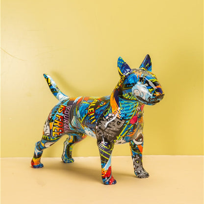 Graffiti Painted Bull Terrier Dog Art Sculpture