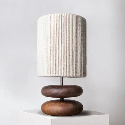 Bedside table lamp - Walnut wood - Fabric shade