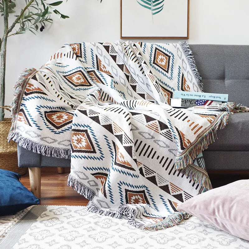 Boho Tassel Blanket: Chic Comfort for Sofa and Beyond.