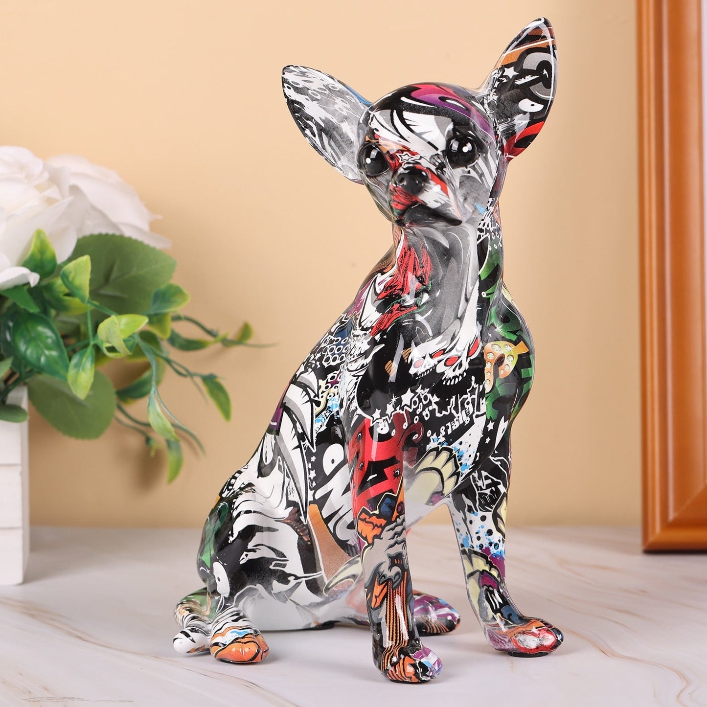 Graffiti Painted Chihuahua Dog Art Sculpture