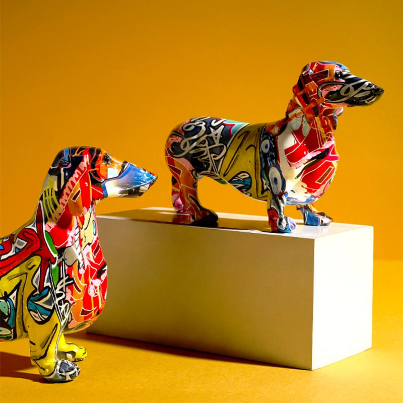 Graffiti Painted Dachshund Dog Sculpture