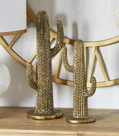 Gold Polystone Cactus Sculpture Set