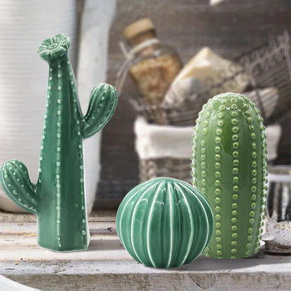 Hand-Crafted Green Ceramic Cactus Sculpture