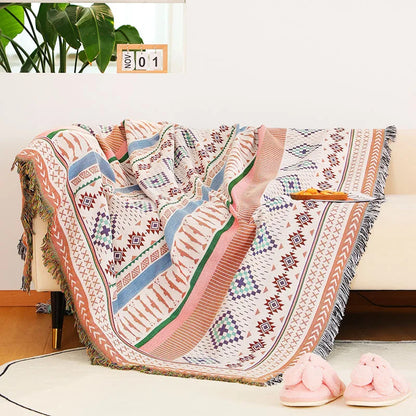 Boho Tassel Blanket: Chic Comfort for Sofa and Beyond.