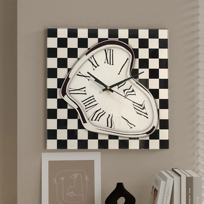 Square Plaid Checker Glass Wall Clock