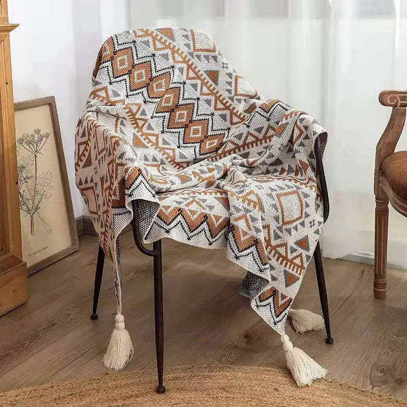 Boho Geometry Blanket: Versatile Décor Accent