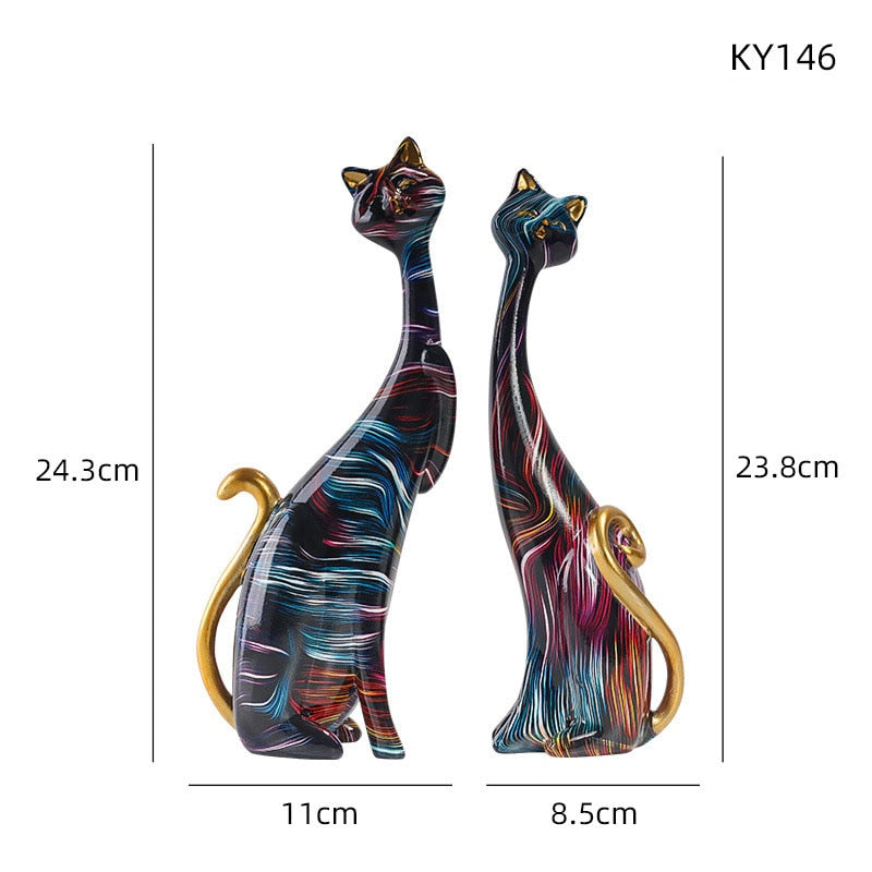 Oil Painted Couple Cat Home Decor Sculpture