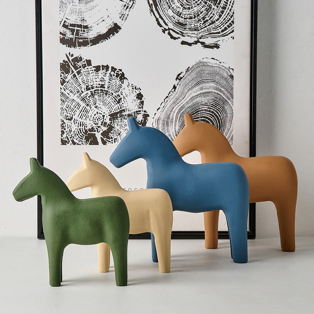 Colourful Wooden Horse Statue Home Decor