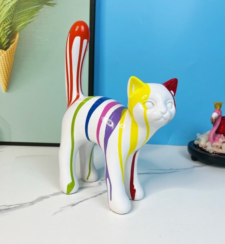 Splash Painted Walking Cat Art  Sculpture