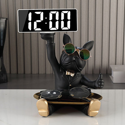 Miravique Cool Bulldog Clock And Tray