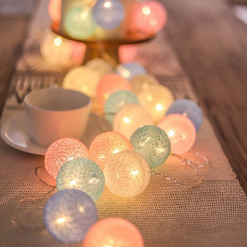 Cotton Ball LED Light Garland