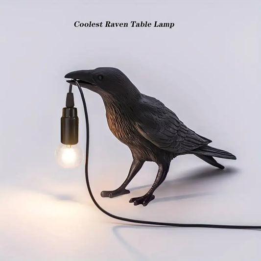 Gothic Raven Lamp: Vintage E14 Bulb Nightstand & Office Décor