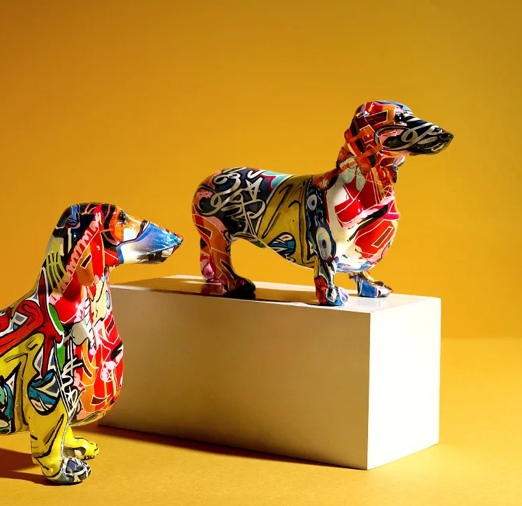 Modern Painted Dachshund Dog Decoration Office Decor Sculptures and Statues