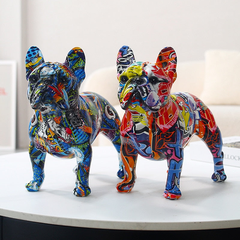 Graffiti Painted French Bulldog Dog Art Sculpture