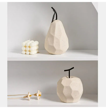 Nordic Hand-Crafted Off White Ceramic Apple and Pear