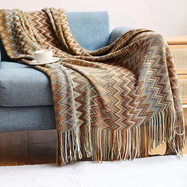 Boho Geometry Blanket: Versatile Décor Accent